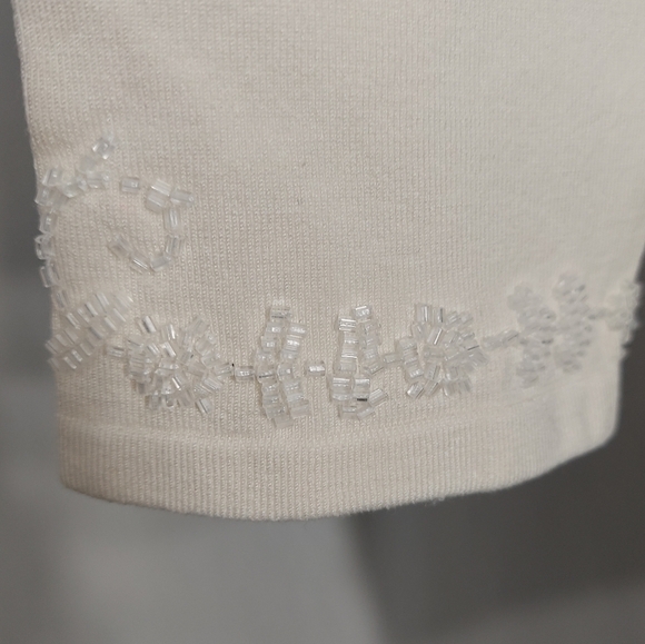 Il gilet Silk Knit Top Medium Beaded Scoop Neck Elbow Sleeve Stretch Swearwe - Picture 3 of 8